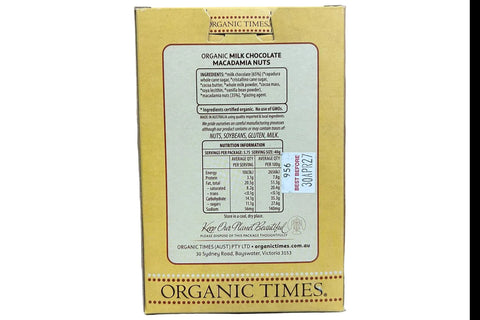 Organic Times - Milk Chocolate Macadamia Nuts - Australian